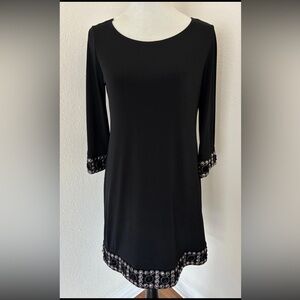 TIANA B. Women Sz 8P Black Formal Party Cocktail Sheath Dress 3/4 Sleeve Jeweled